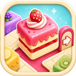 Bake Box app icon: a pink strawberry cake slice on a bakery conveyor
